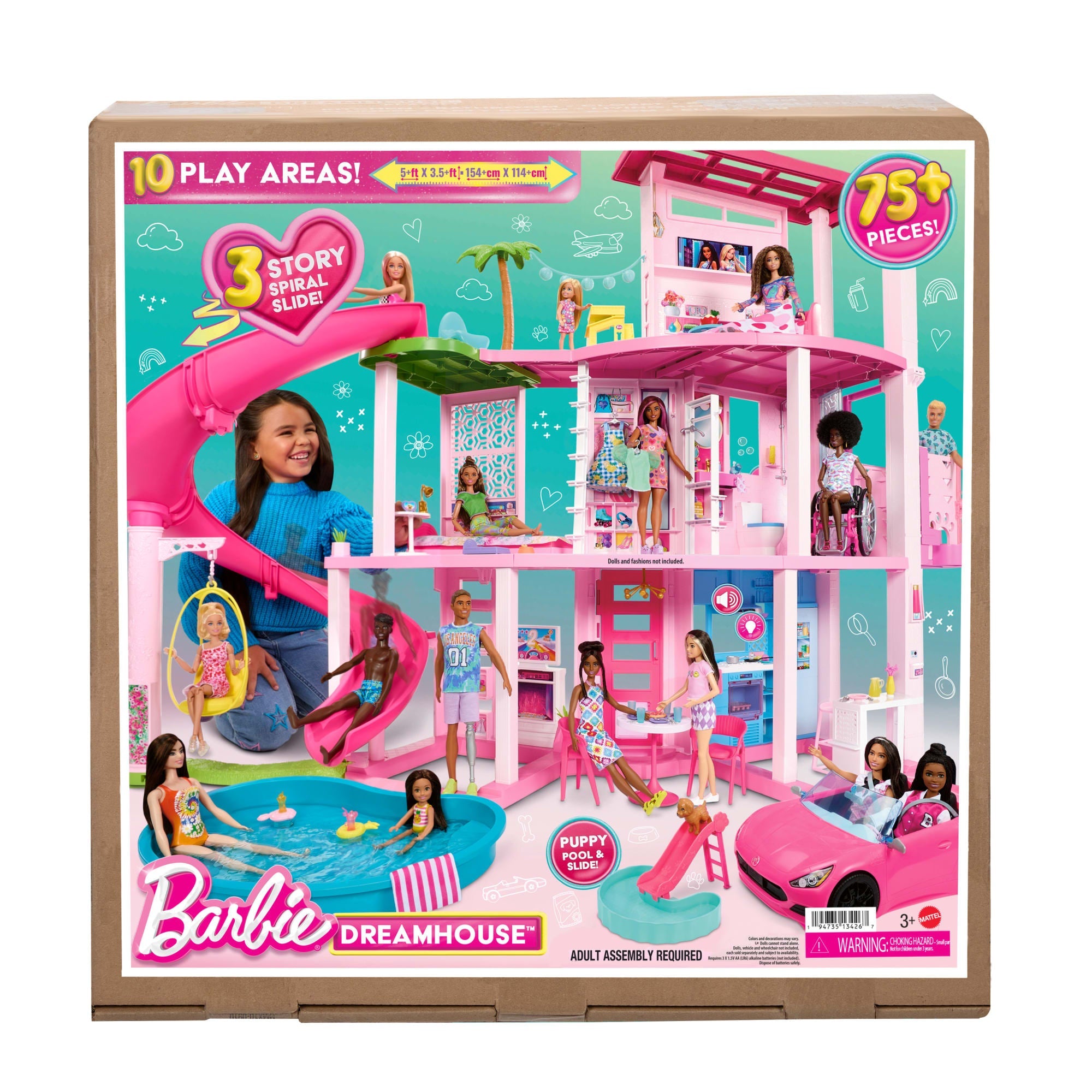 Barbie Dreamhouse Dom Marzeń Domek dla lalek z wysoką zjeżdżalnią