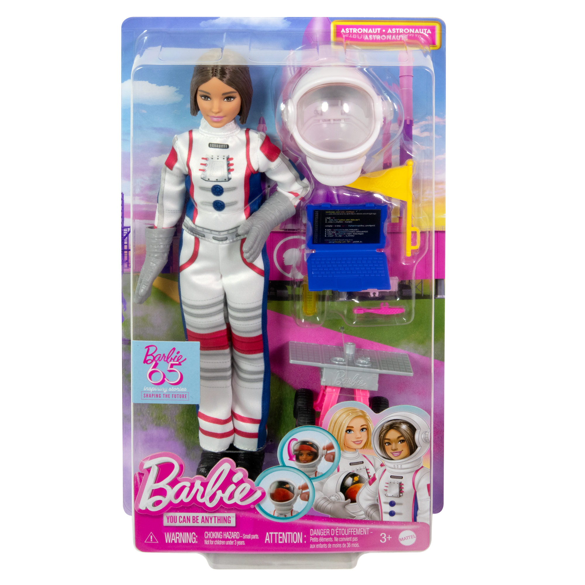 Muñeca Astronauta Barbie 65. Aniversario Profesiones Y 10 Accesorios, Incluido Un Rover Que Rueda Y Un Casco Espacial