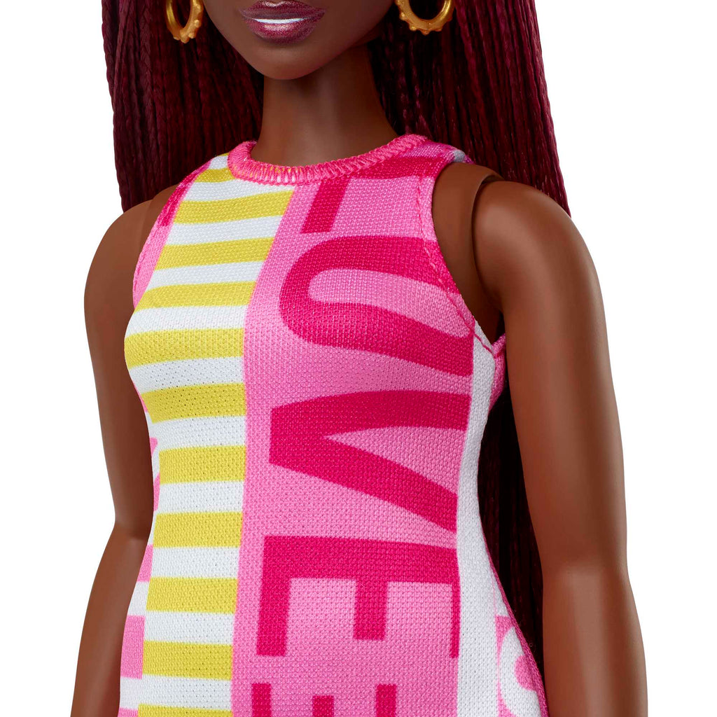Barbie Fashionistas Puppe Im Ärmellosen Kleid Mit Der Aufschrift Love“, Kurvig, Purpurrote Zöpfe, Für Kinder Von 3 Bis 8 Jahren