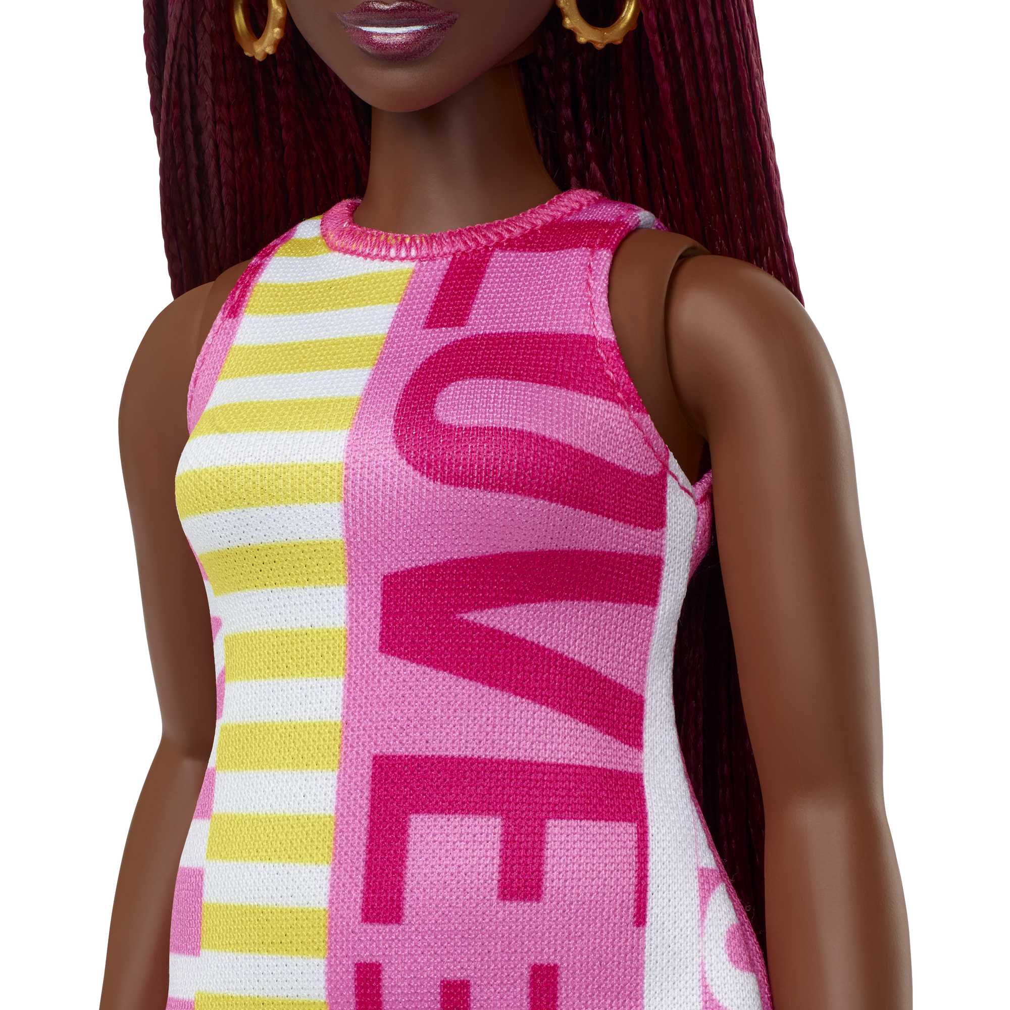 Barbie Fashionistas Puppe Im Ärmellosen Kleid Mit Der Aufschrift Love“, Kurvig, Purpurrote Zöpfe, Für Kinder Von 3 Bis 8 Jahren