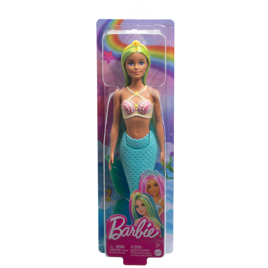 Barbie Zeemeerminpop Met Blauw En Geel Haar, Turquoise Staart En Haarband