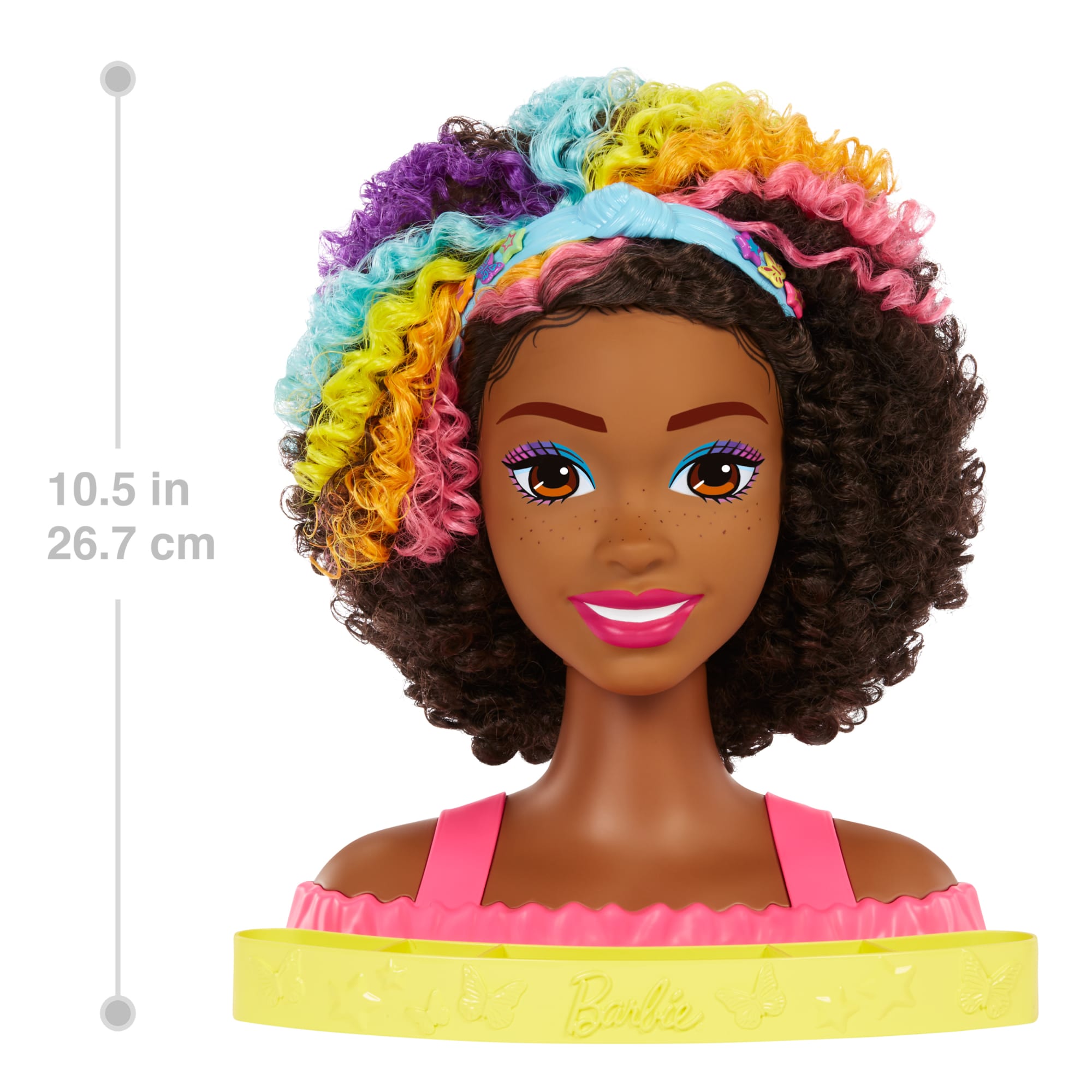 Barbie-Ultra Chevelure-Tête À Coiffer Brune Frisée Mèches Arc-En-Ciel