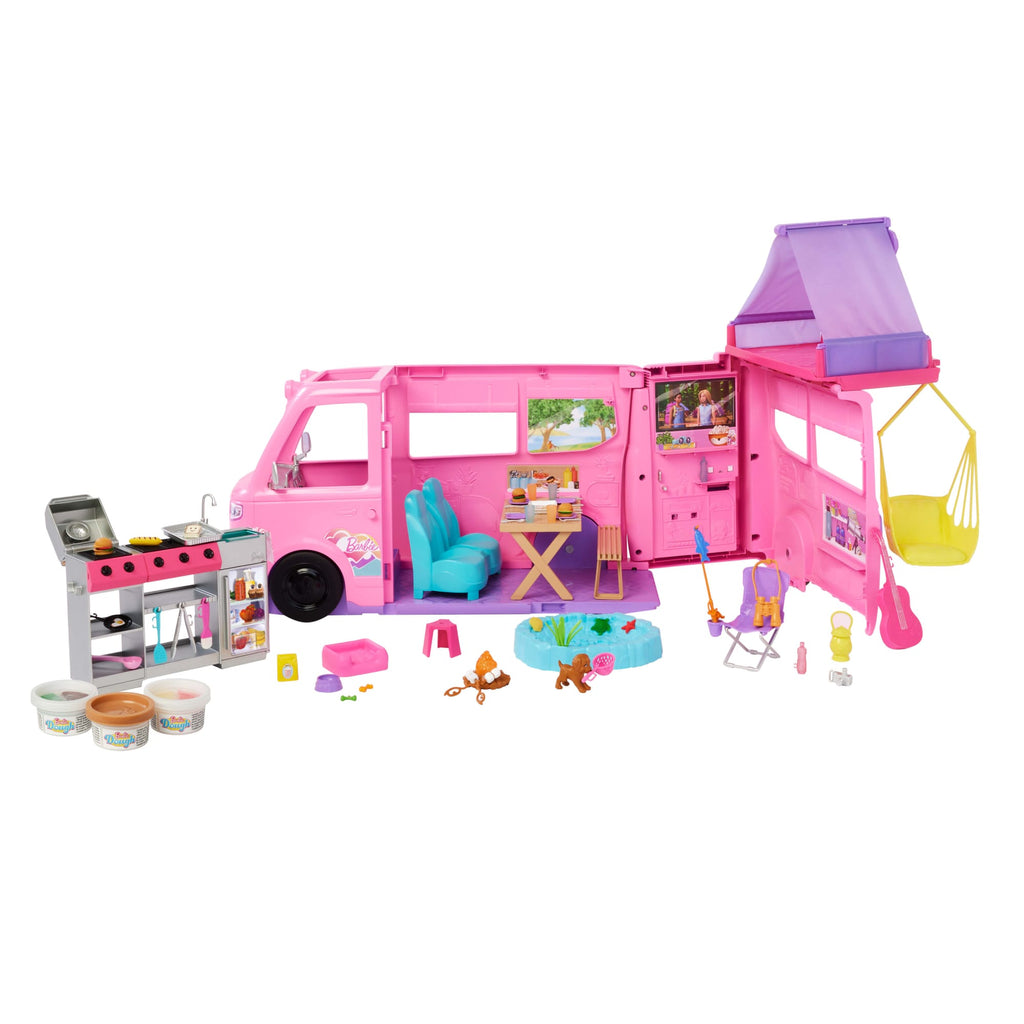 Σετ Παιχνιδιού Barbie Τροχόσπιτο Με Σκηνή Οροφής, Ψησταριά Με Λειτουργία Αλλαγής Χρώματος Και Πάνω Από 60 Αξεσουάρ