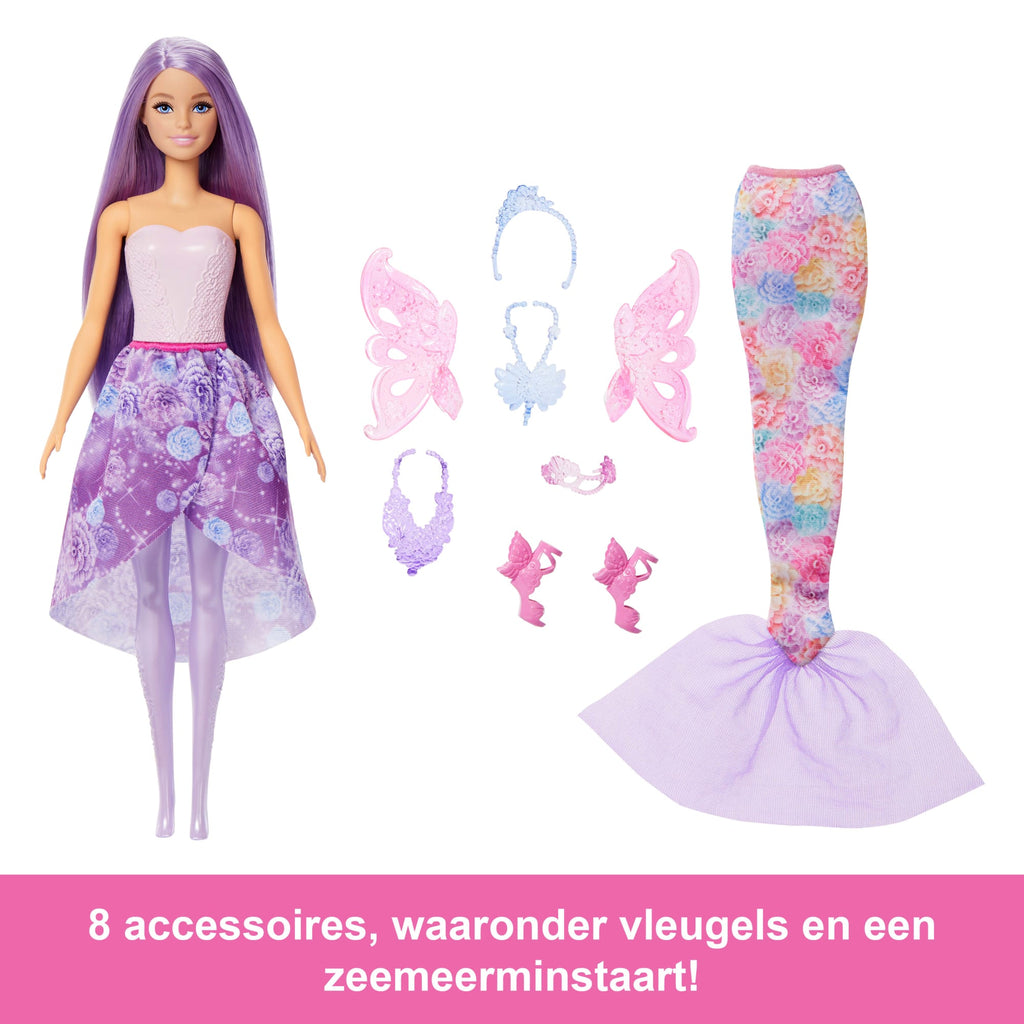 Barbie Pop Fantasiemodeset Met Accessoires, Waaronder Zeemeerminnenstaart, Feeënvleugels En Halskettingen