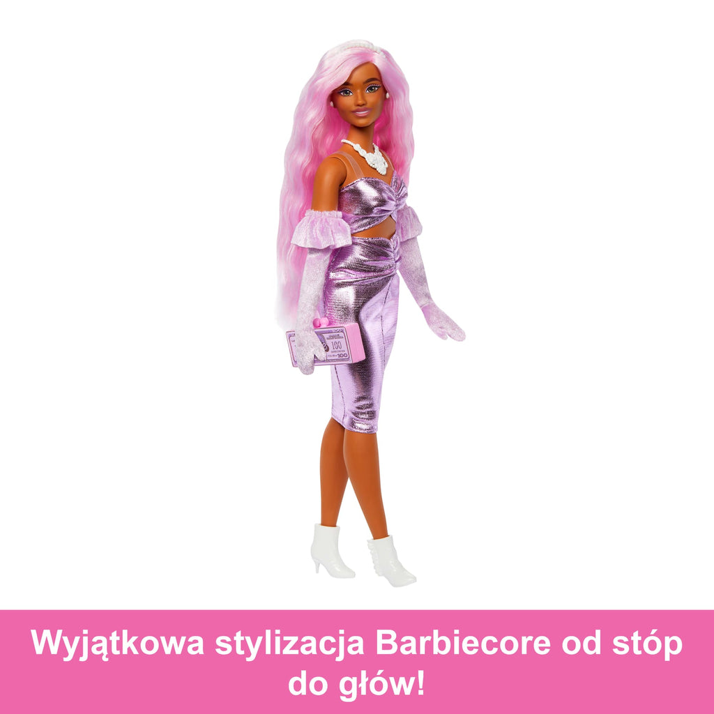 Barbie Deluxe Style Lalka #1 Metaliczna różowa sukienka Barbiecore Zabawka 4+