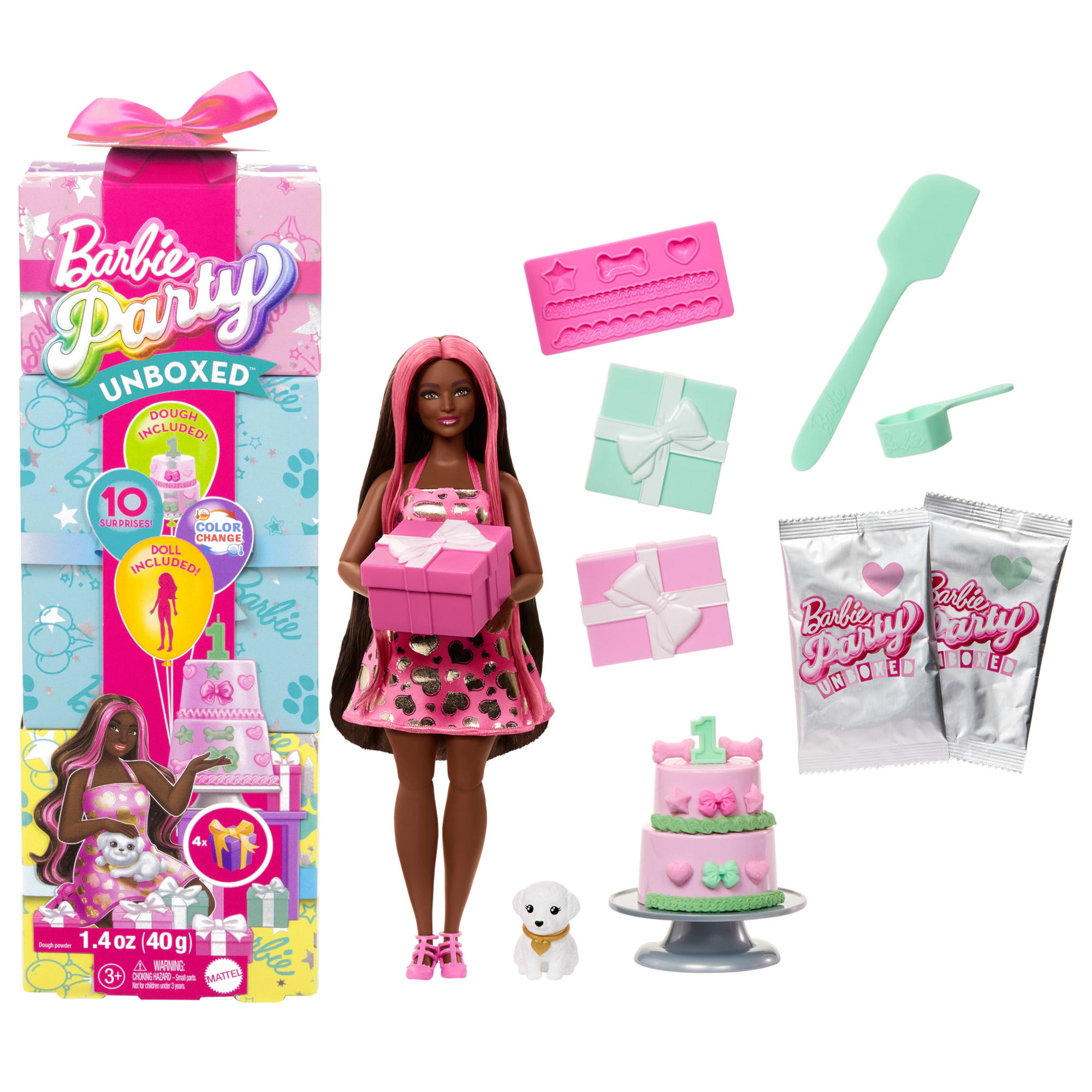 Barbie Uitpakparty Dierenverjaardag Serie, Poppen En Accessoires, Set Glinsterende Harten Met 10 Verrassingen