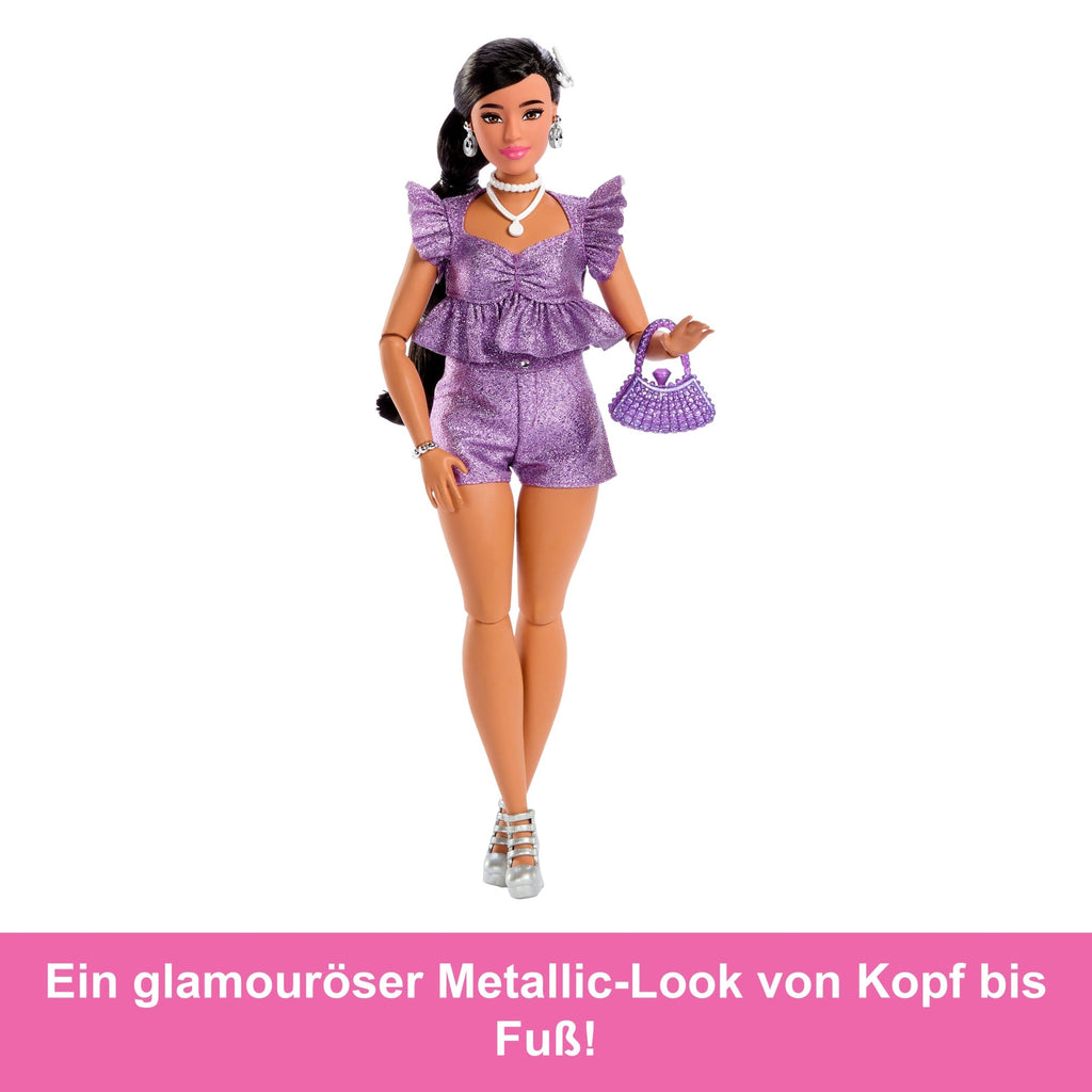 Barbie Deluxe Style-Modepuppe #8 in Violettem Metallic-Top Und Funkelnden Shorts Mit Accessoires
