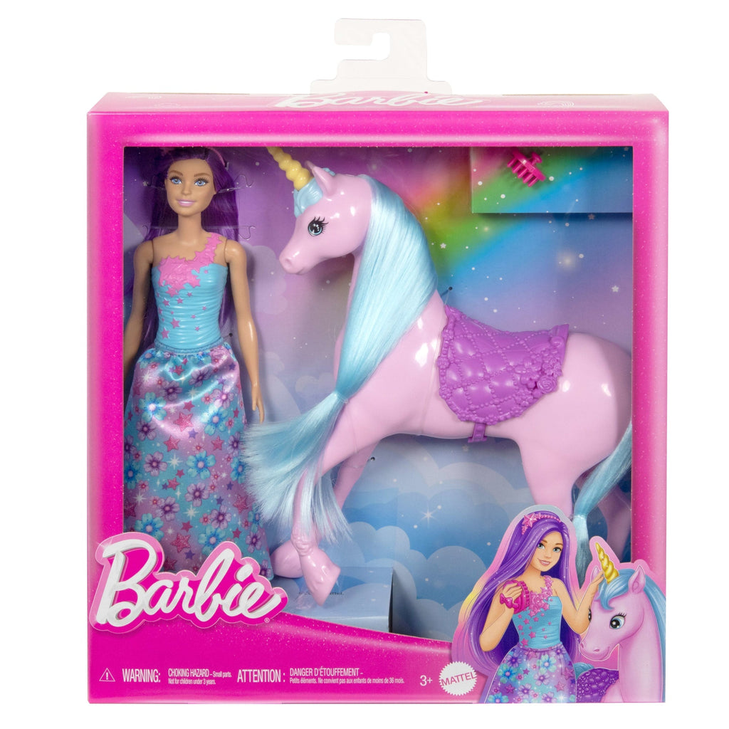 Conjunto De Muñeca Barbie Y Unicornio De Fantasía Que Incluye Un Silla De Montar, Un Cepillo Y Accesorios
