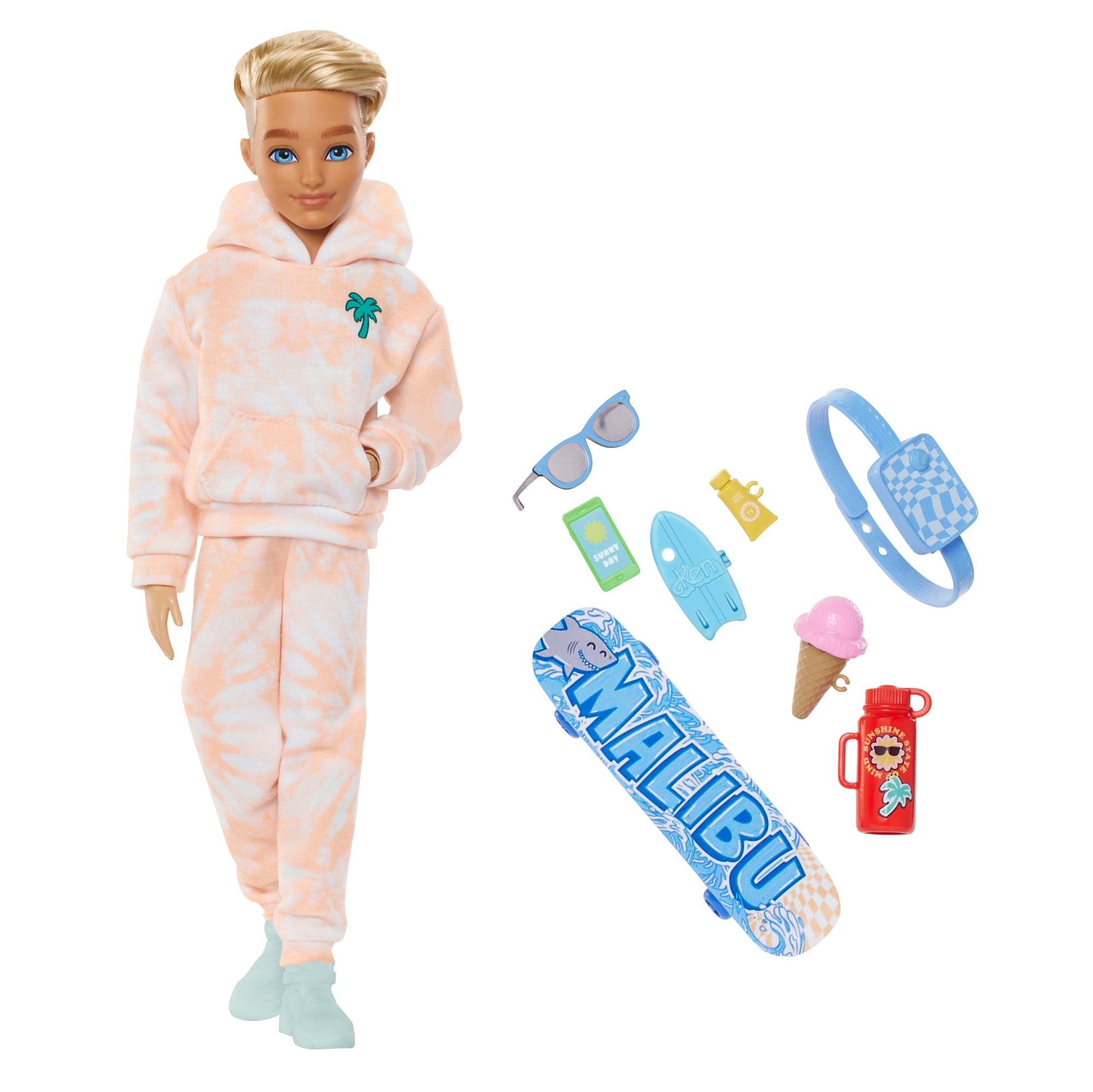 Barbie Dream Besties Ken Modepop Met 9 Accessoires Met Zomer- En Skateboardthema
