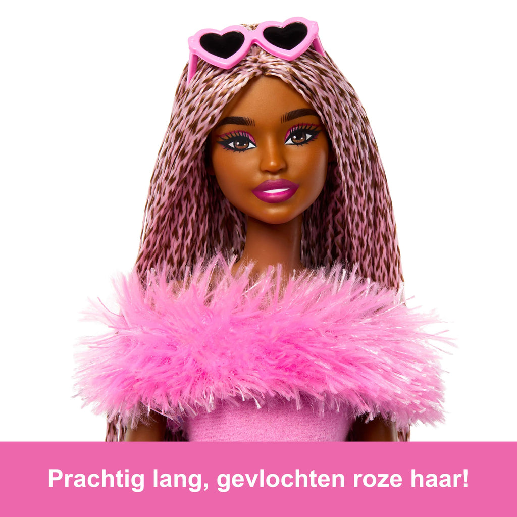 Barbie Luxe Stijl Pop Nr. 4 in Zachtroze Jumpsuit, Roze-Bruin Ingevlochten Haar