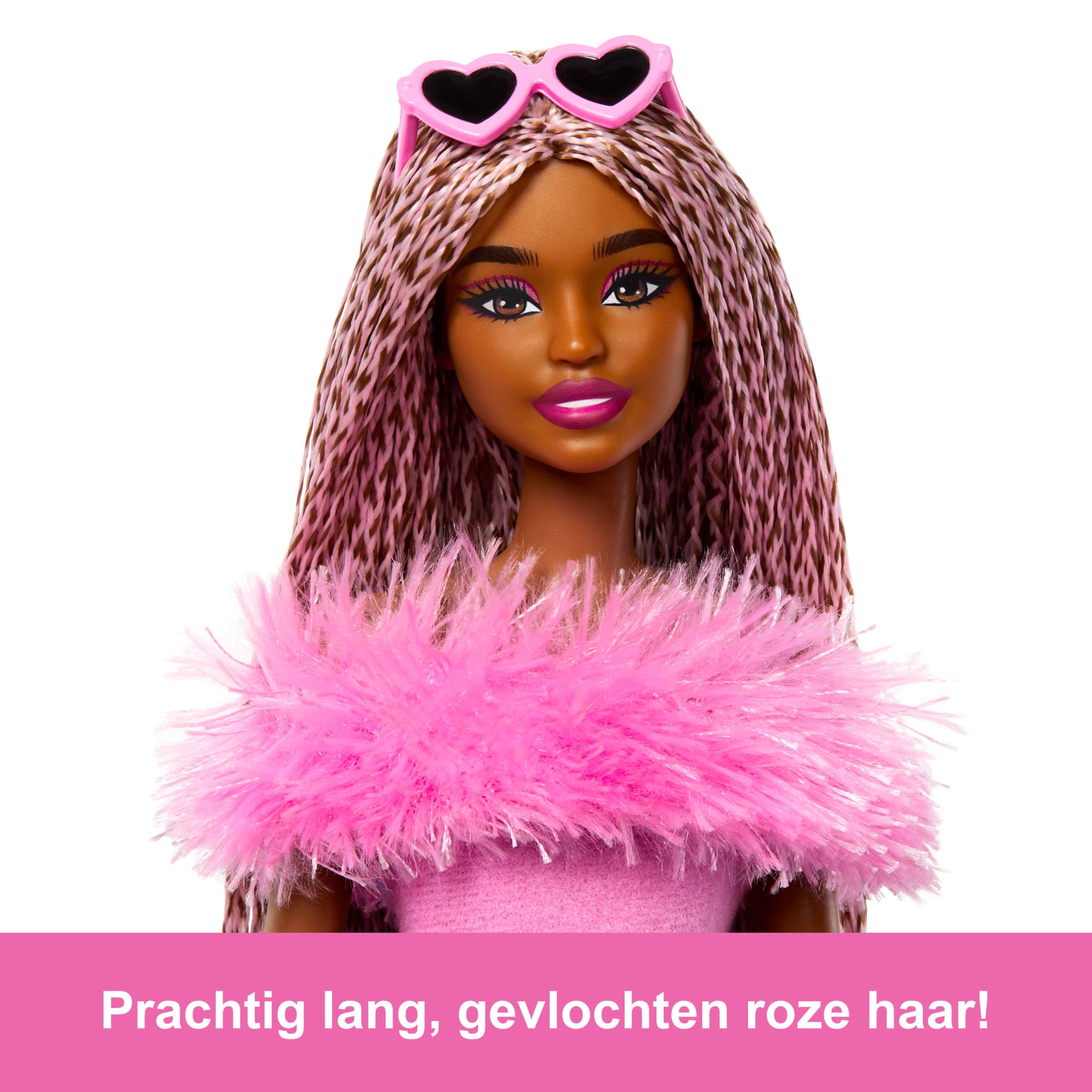 Barbie Luxe Stijl Pop Nr. 4 in Zachtroze Jumpsuit, Roze-Bruin Ingevlochten Haar
