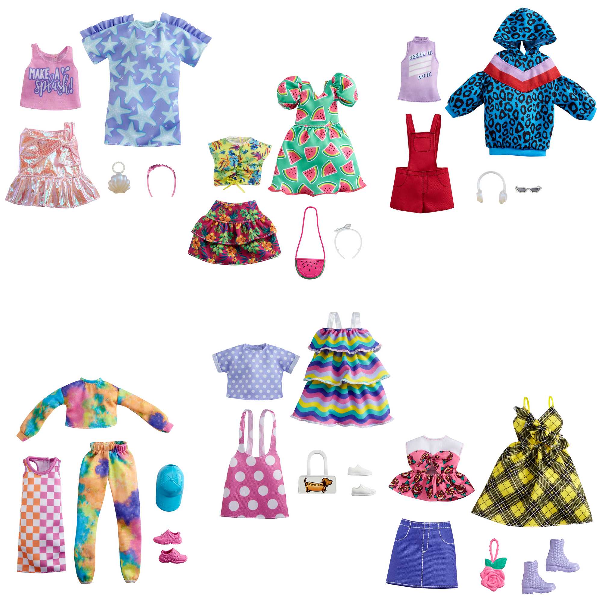 Barbie Abiti: 2 Outfit E 2 Accessori Per Bambola Barbie