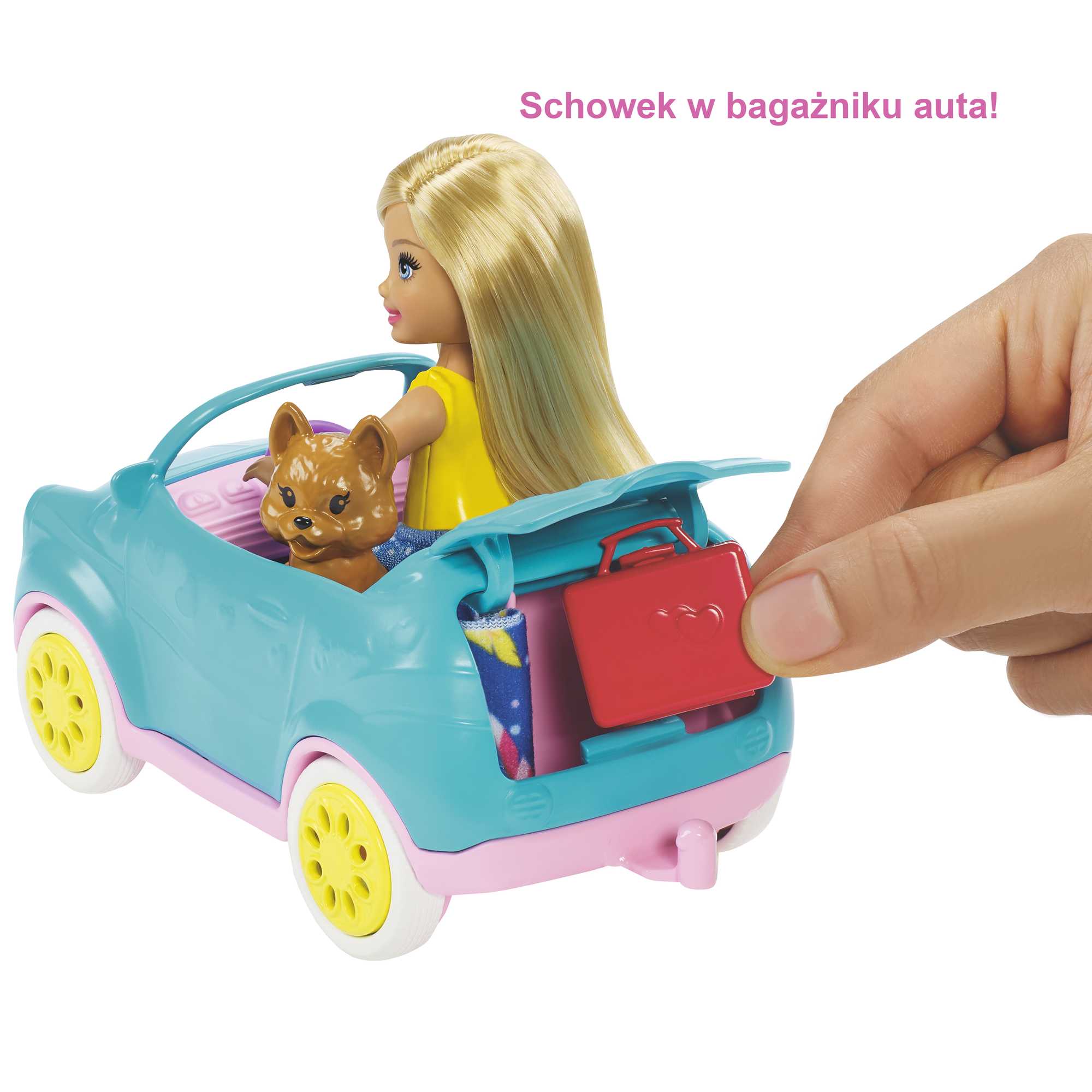 Barbie Przyczepa kempingowa Chelsea + lalka, szczeniaczek, samochód i akcesoria