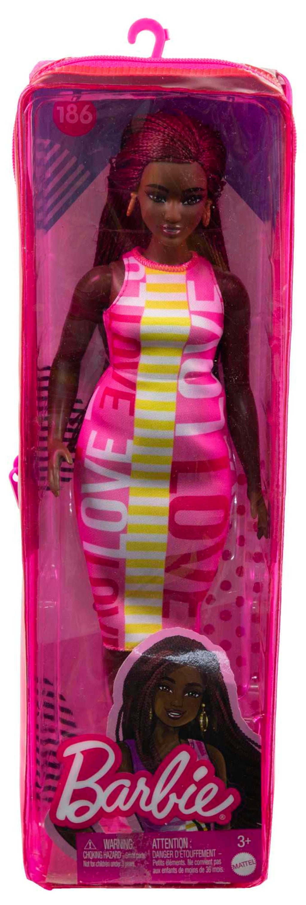 Barbie Fashionistas Puppe Im Ärmellosen Kleid Mit Der Aufschrift Love“, Kurvig, Purpurrote Zöpfe, Für Kinder Von 3 Bis 8 Jahren