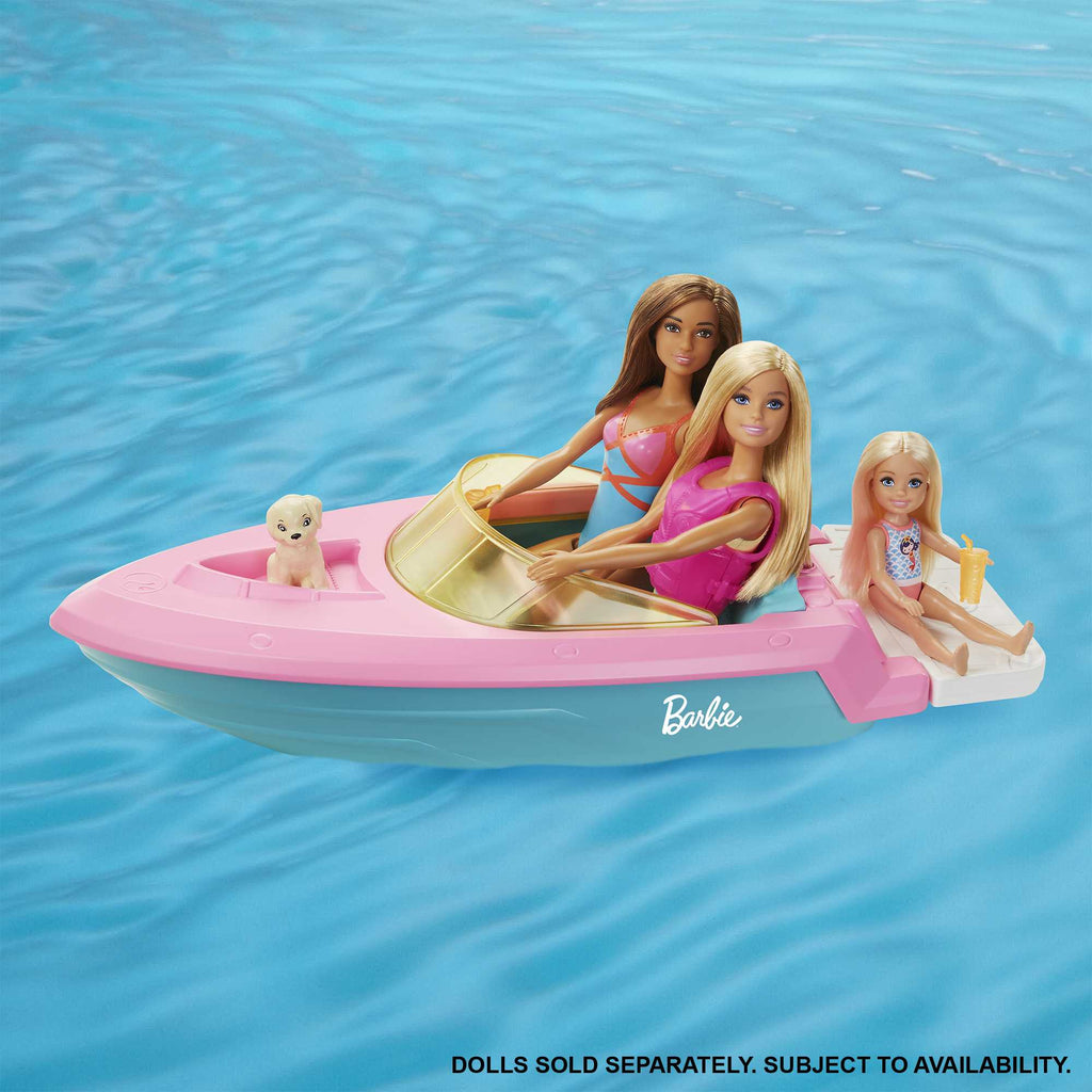 Barbie Boat With Puppy Figurine And Toy Accessories