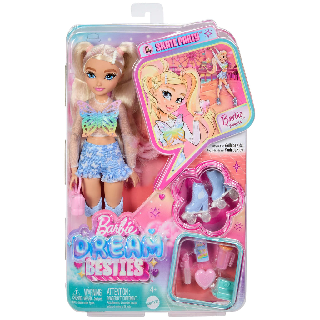 Rüya Arkadaşlar Patenci Barbie 'Malibu' Bebek Ve Makyaj Temalı 9 Aksesuar