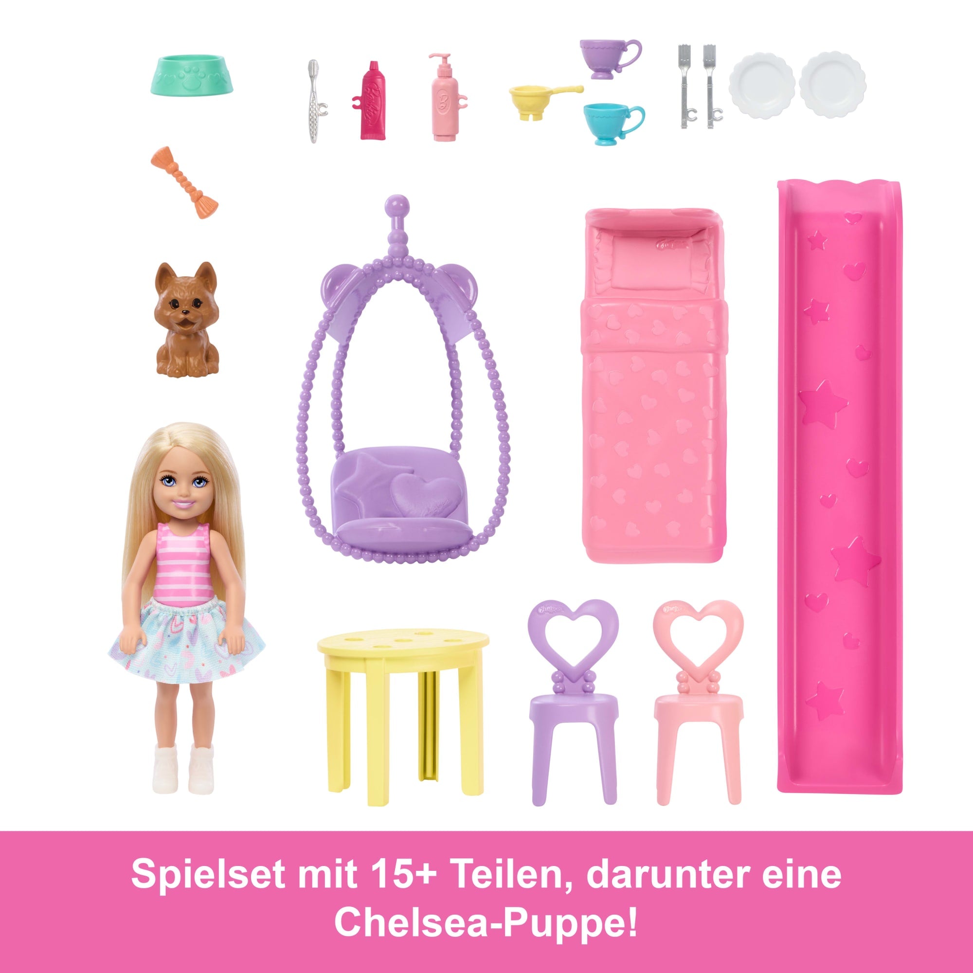 Barbie Chelsea Pop-Up-Puppenhaus Mit Puppe Und Über 15 Accessoires, Haus Erweitert Sich Auf Über 42 X 33 Cm