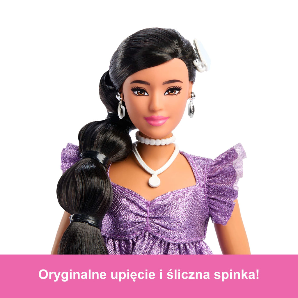 Barbie Deluxe Style Lalka modowa #8 Błyszczący fioletowy top i szorty Zabawka 4+