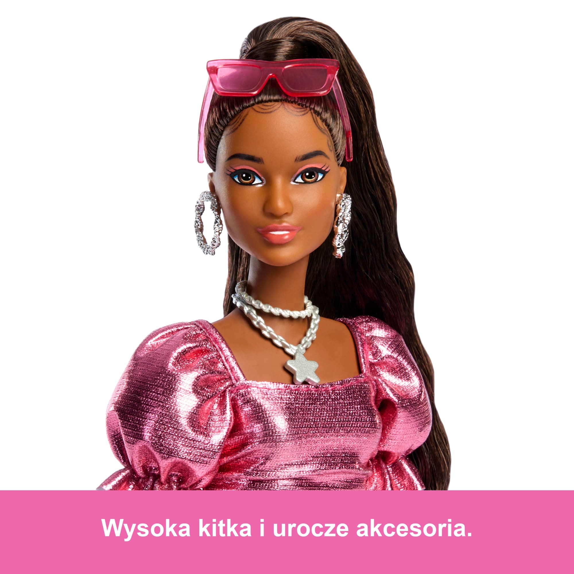 Barbie Deluxe Style Lalka modowa #6 Koralowa sukienka bombka Zabawka 4+