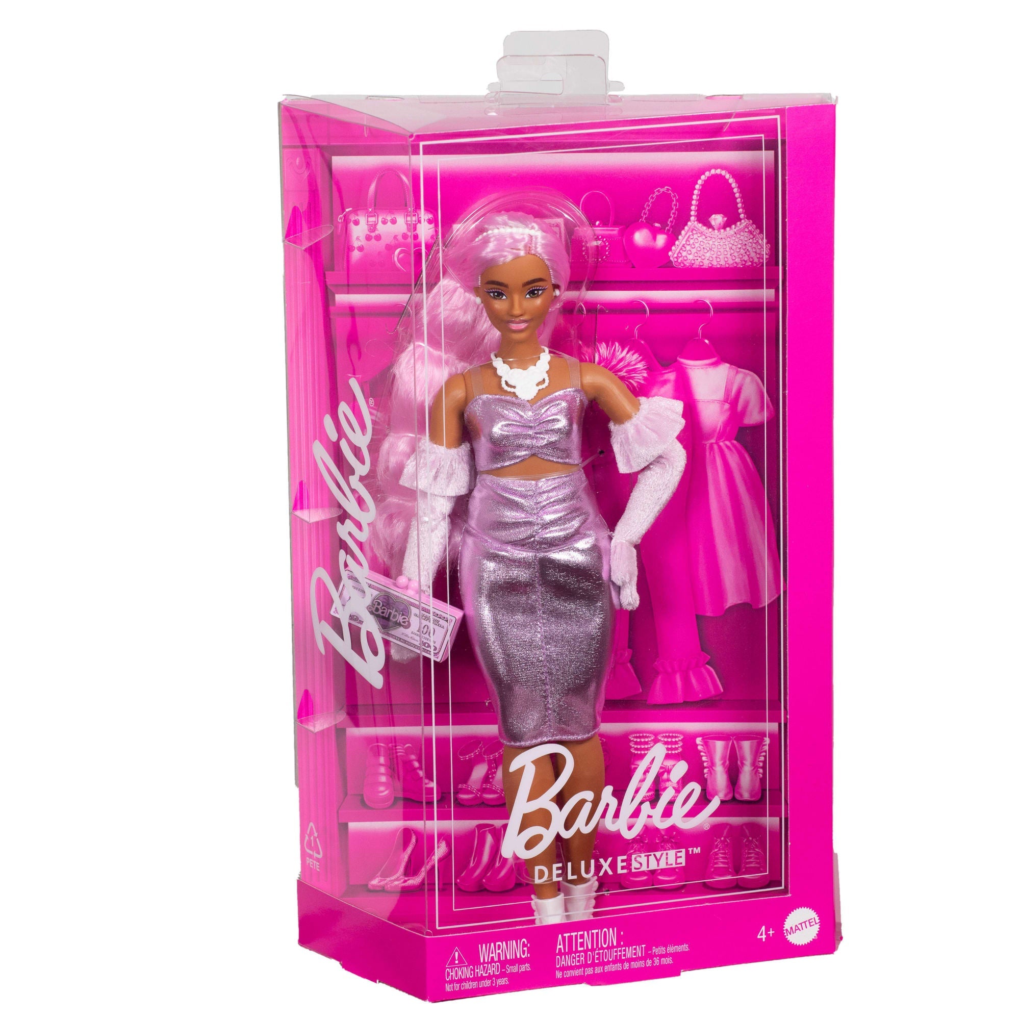 Barbie Deluxe Style Lalka #1 Metaliczna różowa sukienka Barbiecore Zabawka 4+