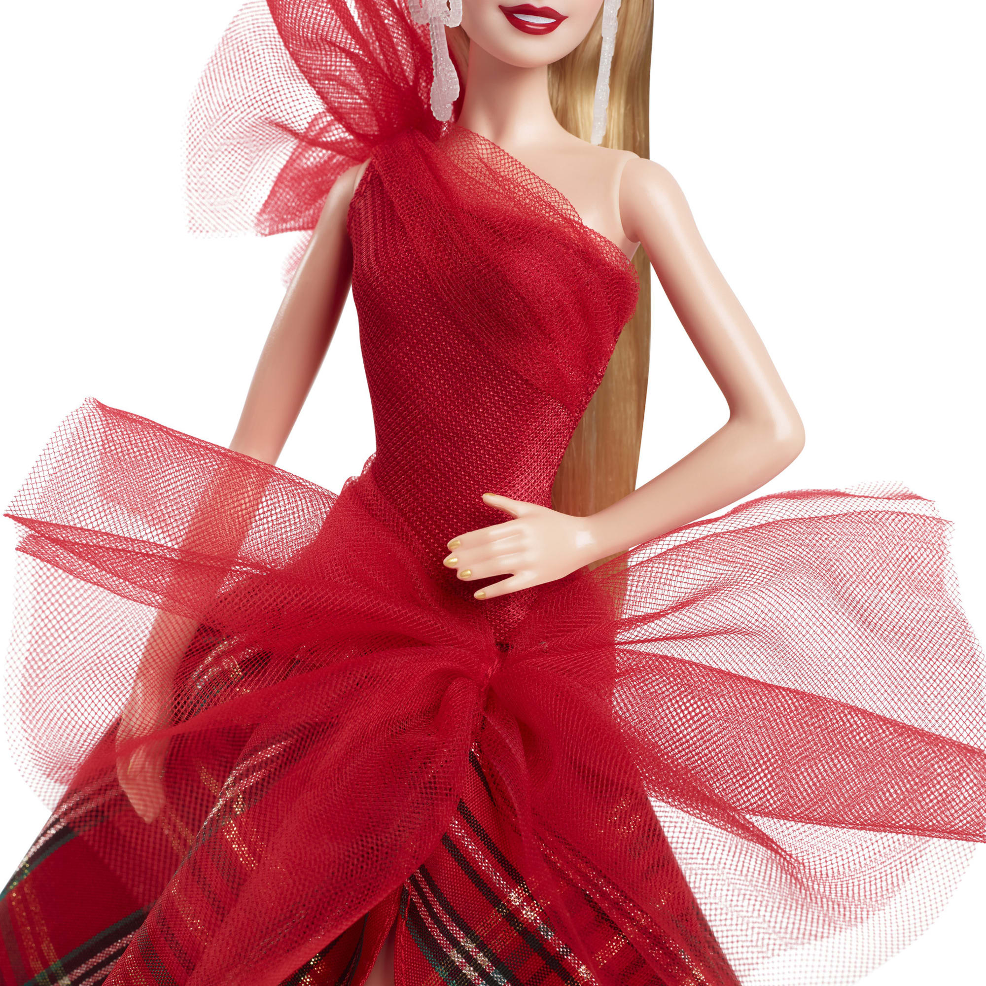 Barbie-Barbie Joyeux Noël 2024-Poupée Blonde Avec Jupe À Carreaux