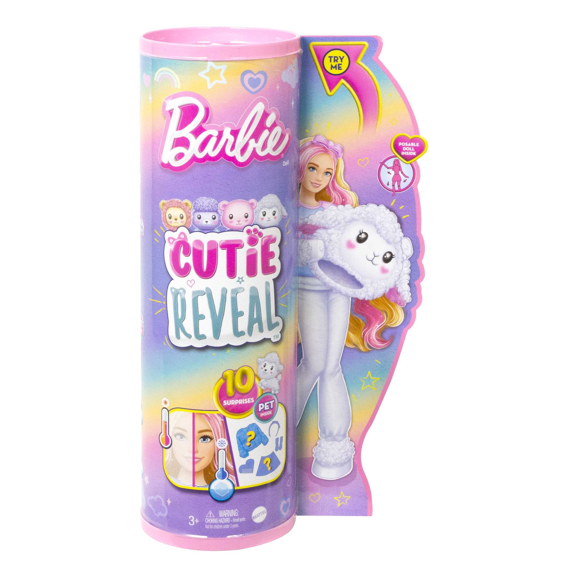 Barbie Cutie Reveal Poupée Barbie et accessoires, costume agneau en peluche