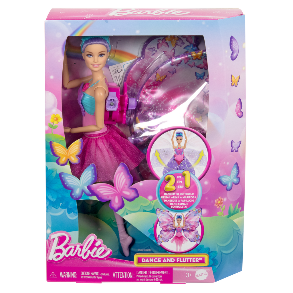 Muñeca Barbie Dance And Flutter Con Transformación 2 En 1 De Bailarina A Mariposa, Pelo Morado