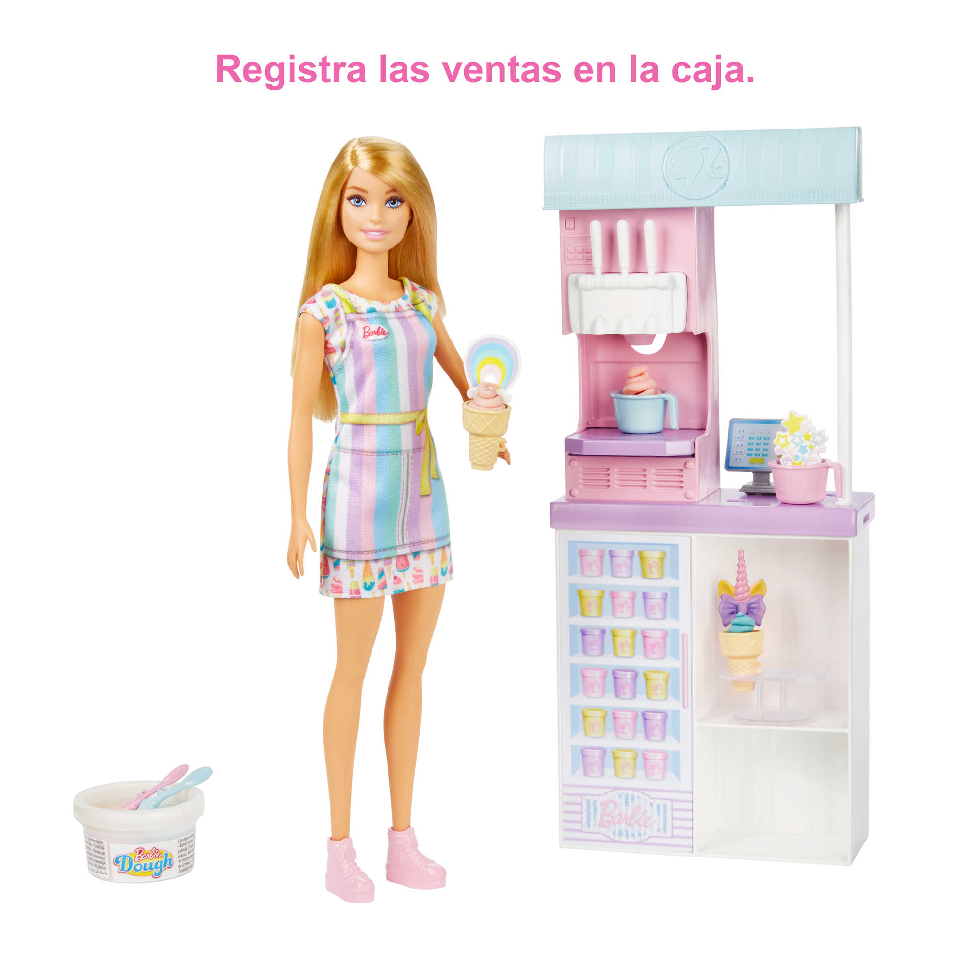 Conjunto De Juego De Heladería De Barbie Con Muñeca Rubia De 30,48Cm, Heladería, Función De Hacer Helados Y Piezas De Juego Realistas