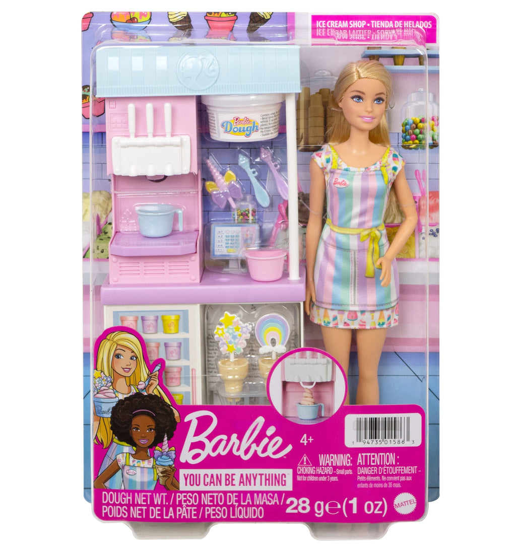 Conjunto De Juego De Heladería De Barbie Con Muñeca Rubia De 30,48Cm, Heladería, Función De Hacer Helados Y Piezas De Juego Realistas