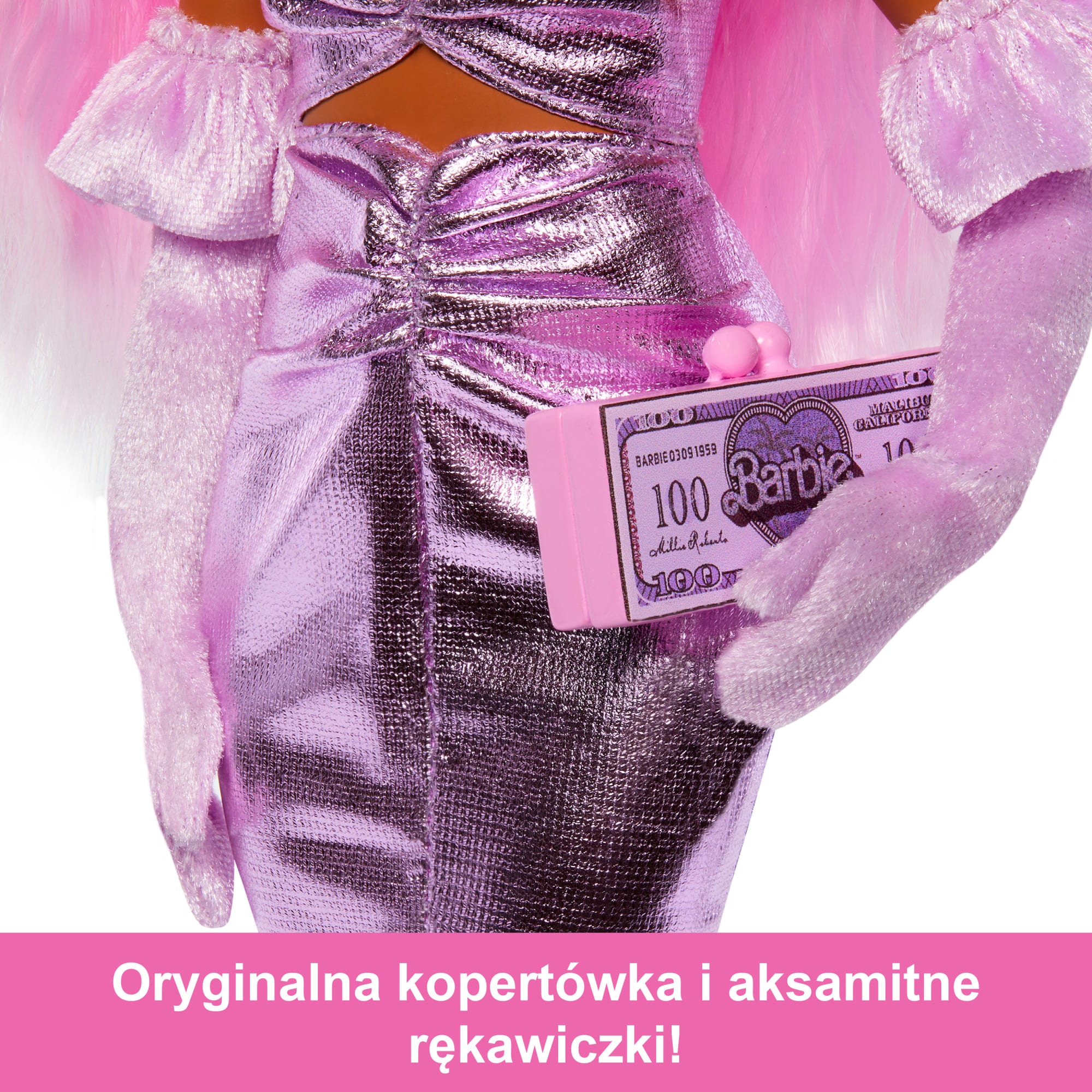 Barbie Deluxe Style Lalka #1 Metaliczna różowa sukienka Barbiecore Zabawka 4+