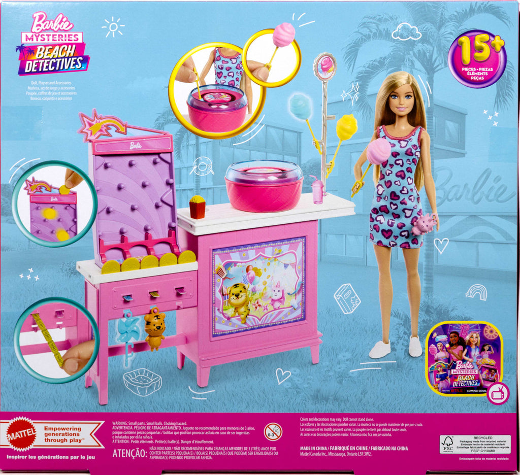 Barbie Mysteries: Beach Detectives Barbie “Malibu” Doll, Cotton Candy Game Playset & Accessories