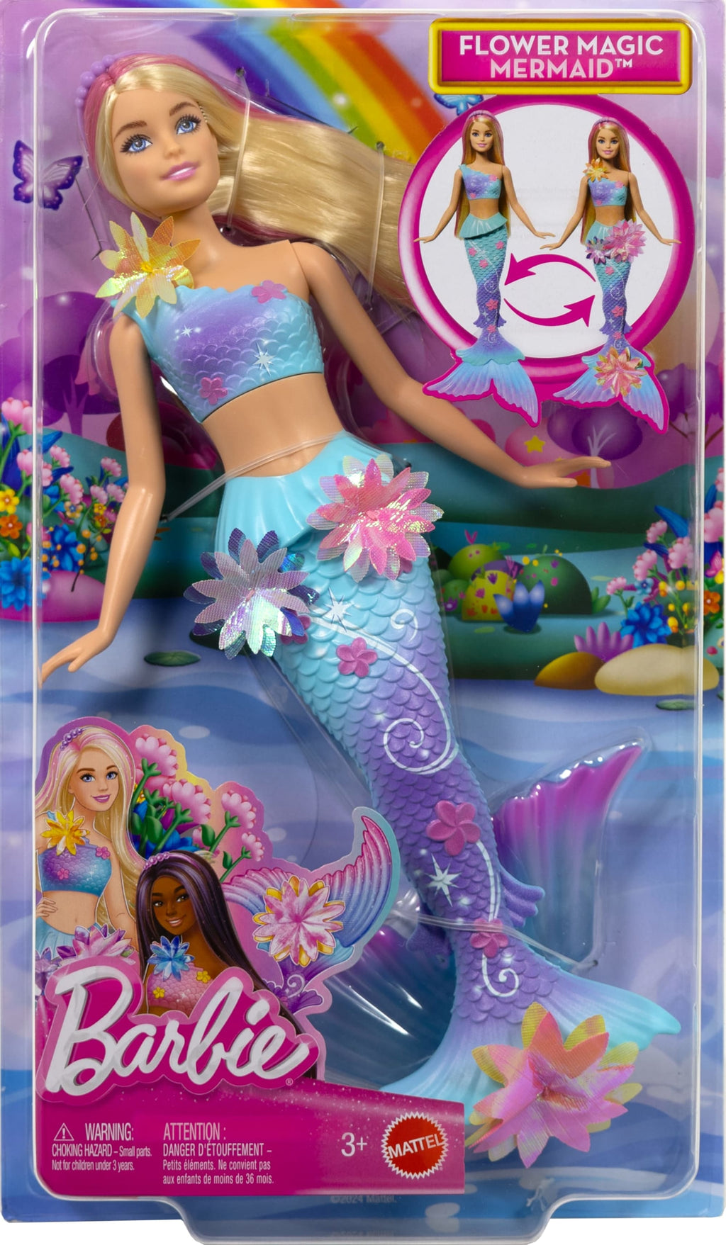 Barbie Flower Magic Meerjungfrauen-Spielzeugpuppe Mit Magischer Überraschungsblüte Und Perlenbesetztem Haarreif