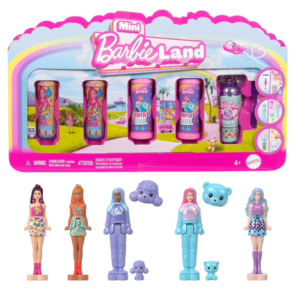 Barbie Mini Barbieland 5'Li Paket Pop Reveal Bebekler, 4 Cm'Lik Sürpriz Mini Bebek Ve Duyusal Gelişime Yönelik Oyuncak (Stiller Çeşitlilik Gösterebilir)