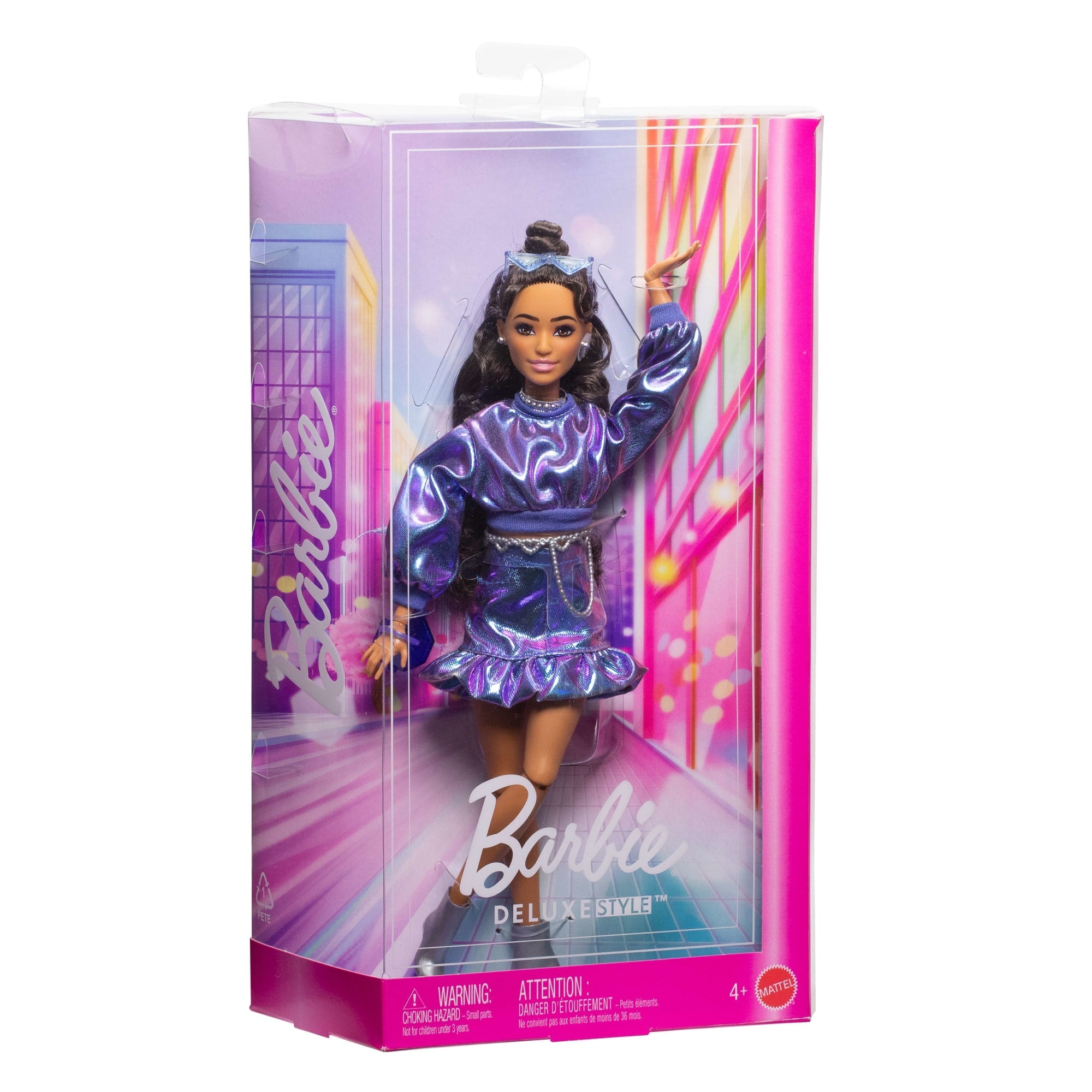 Barbie-Poupée Deluxe Style-Avec Haut Et Jupe Bleu Métallisé, Brune