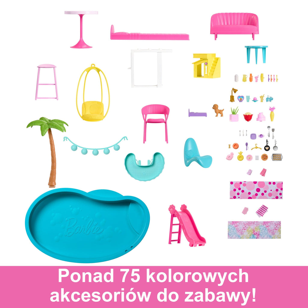 Barbie Dreamhouse Dom Marzeń Domek dla lalek z wysoką zjeżdżalnią
