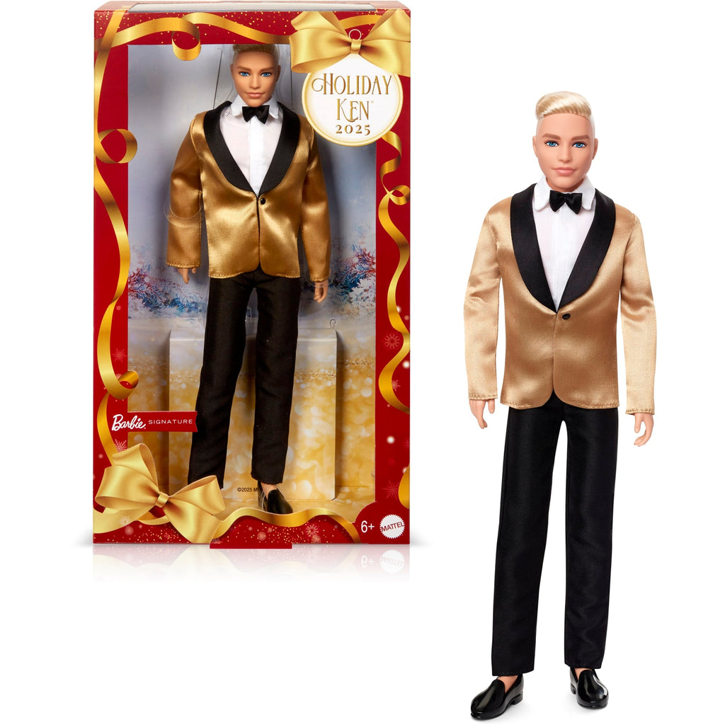 Barbie Signature 2025 Holiday Blonder Ken Modepuppe Zum Sammeln in Komplettem Anzug Mit Goldener Jacke