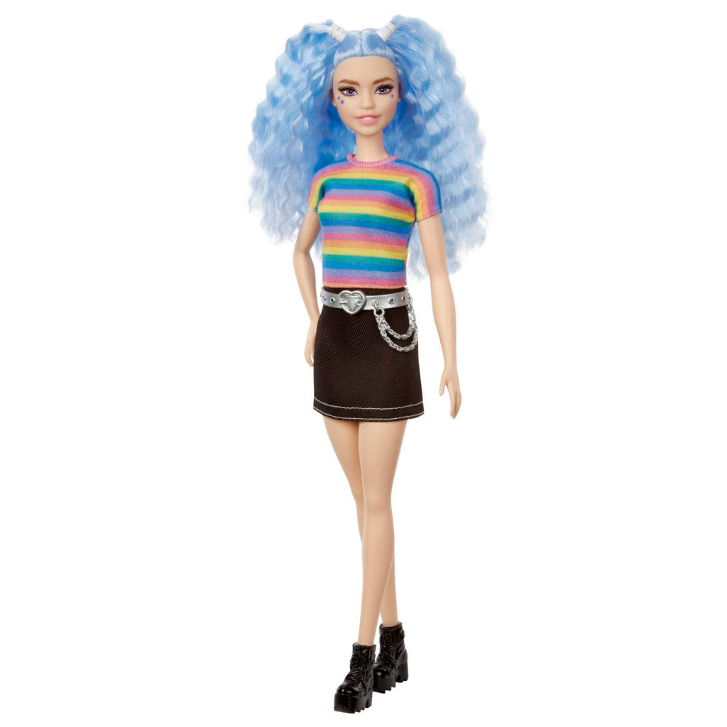 Barbie Fashionistas Puppe (Blaue Haare) Im Regenbogen-Shirt Und Rock