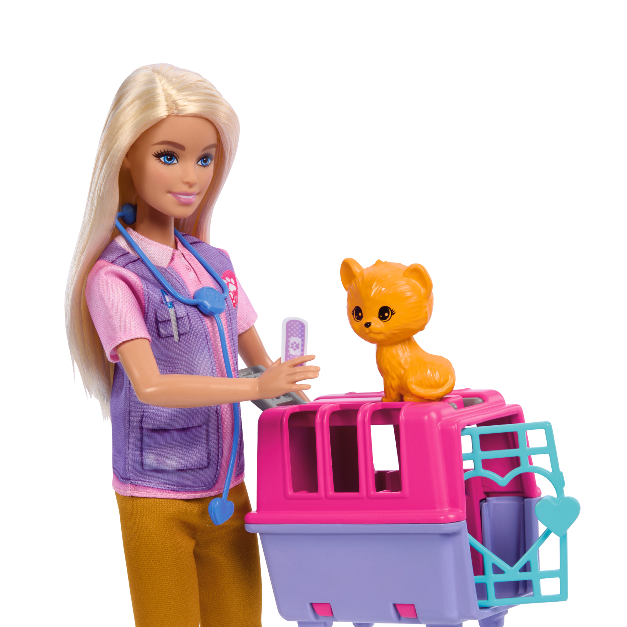 Conjunto De Juego Rescate Y Cuidado De Animales De Barbie Con Muñeca Rubia, DOS Figuras De Animales Y Accesorios