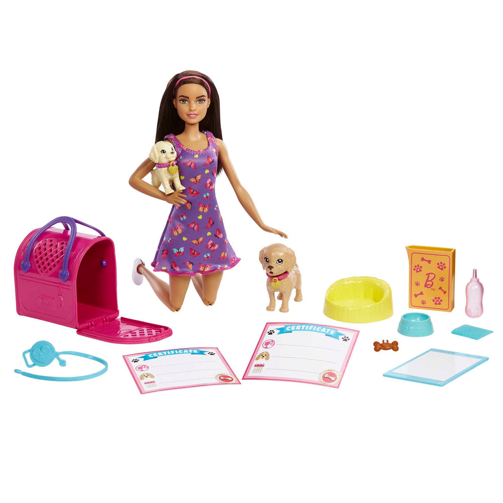 Barbie Κούκλα Και Αξεσουάρ Σετ Παιχνιδιού Με Κούκλα, 2 Σκυλάκια Και Αλλαγή Χρώματος