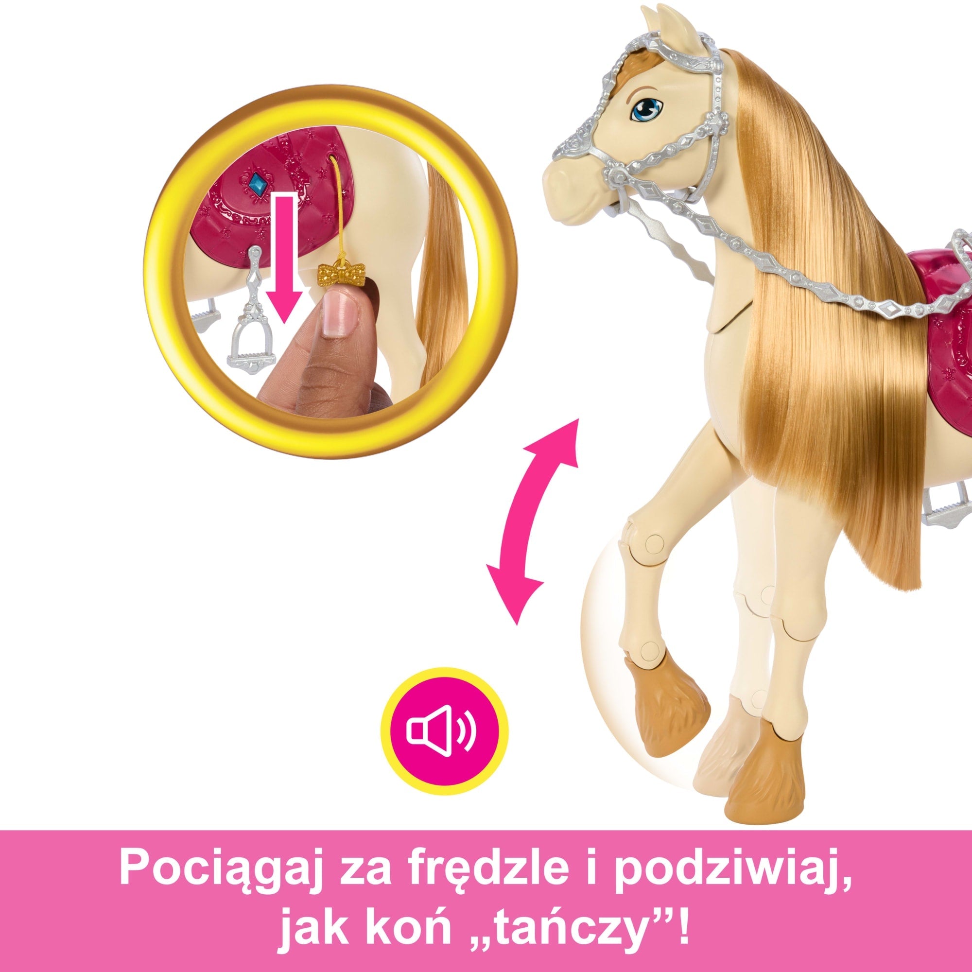 Barbie Tańczący koń Interaktywna zabawka konik z dźwiękami i ruchem + akcesoria