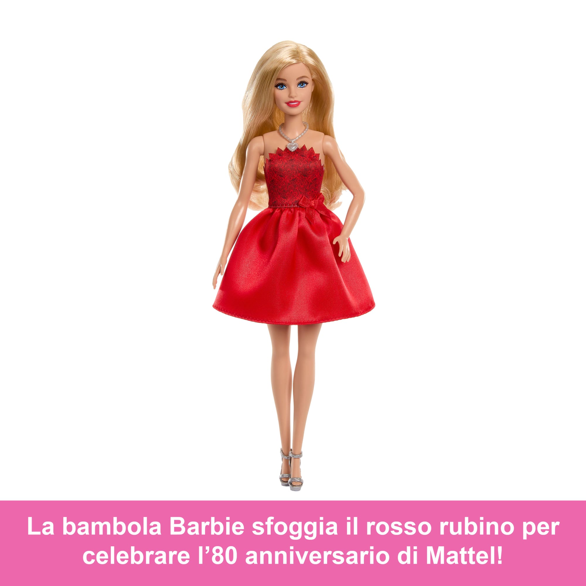 Barbie Mattel 80 Anniversario, Celebrazione in Rosso Rubino, Bambola Alla Moda Che Indossa Un Abito Rosso Con Accessori