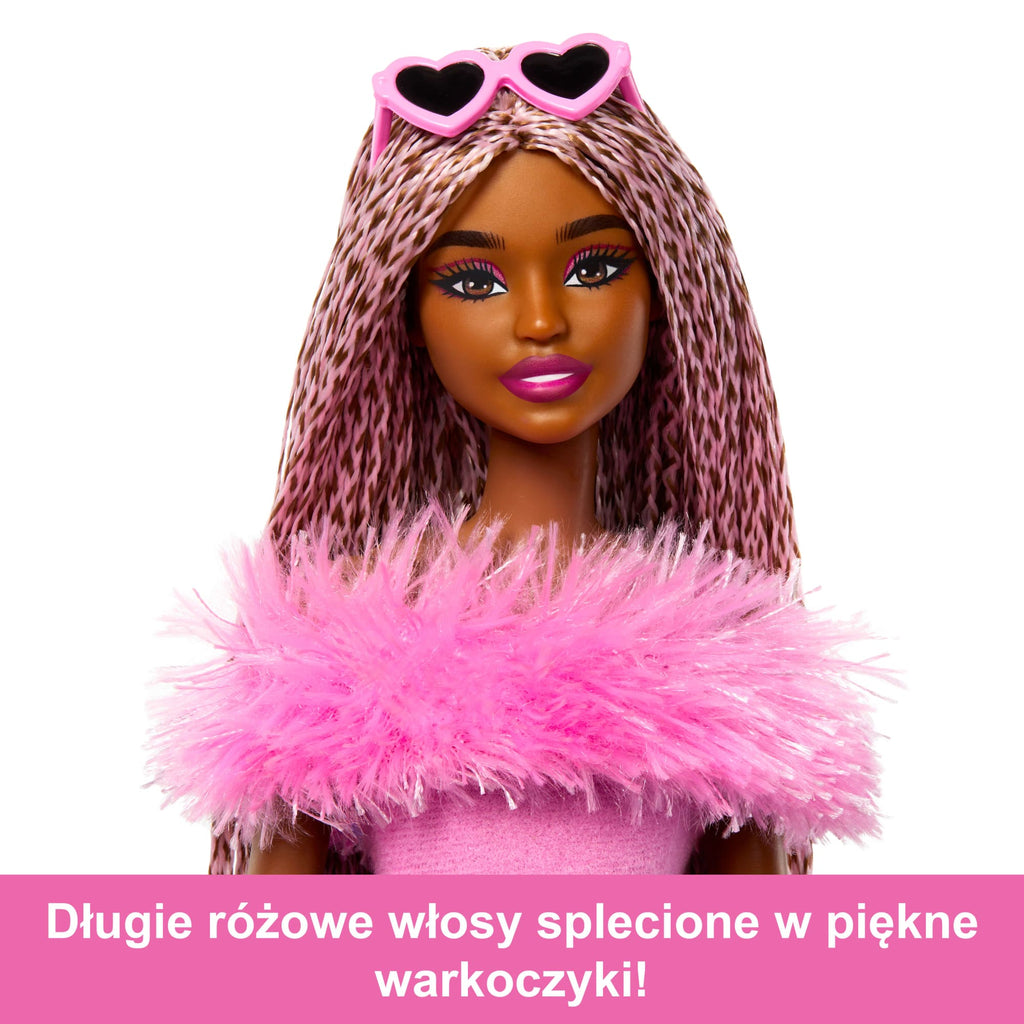 Barbie Deluxe Style Lalka #4  Różowy komplet, spodnie i futerkowy top Zabawka 4+