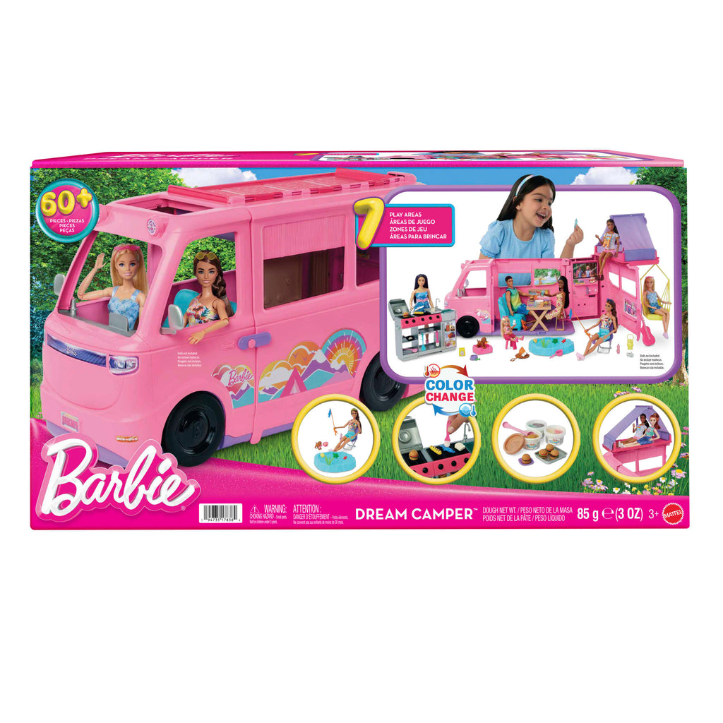Barbie Super Abenteuer-Camper Spielset Mit Dachzelt, Grill Mit Farbwechseleffekt Und Über 60 Zubehörteilen