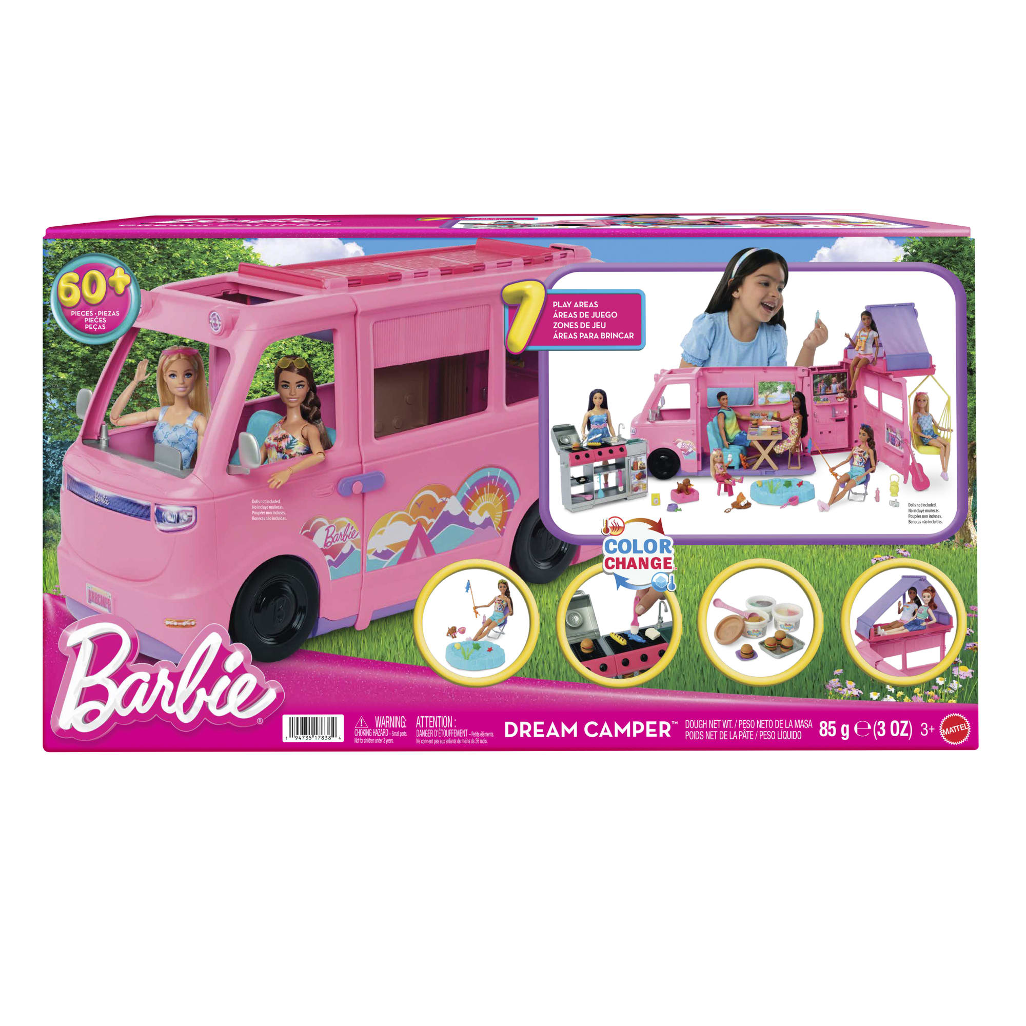 Barbie Super Abenteuer-Camper Spielset Mit Dachzelt, Grill Mit Farbwechseleffekt Und Über 60 Zubehörteilen
