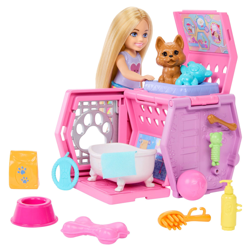 Conjunto De Mochila Para Cachorritos De Chelsea De Barbie Con Muñeca Pequeña Y Transportín Para Perros Con Accesorios Para Cachorritos