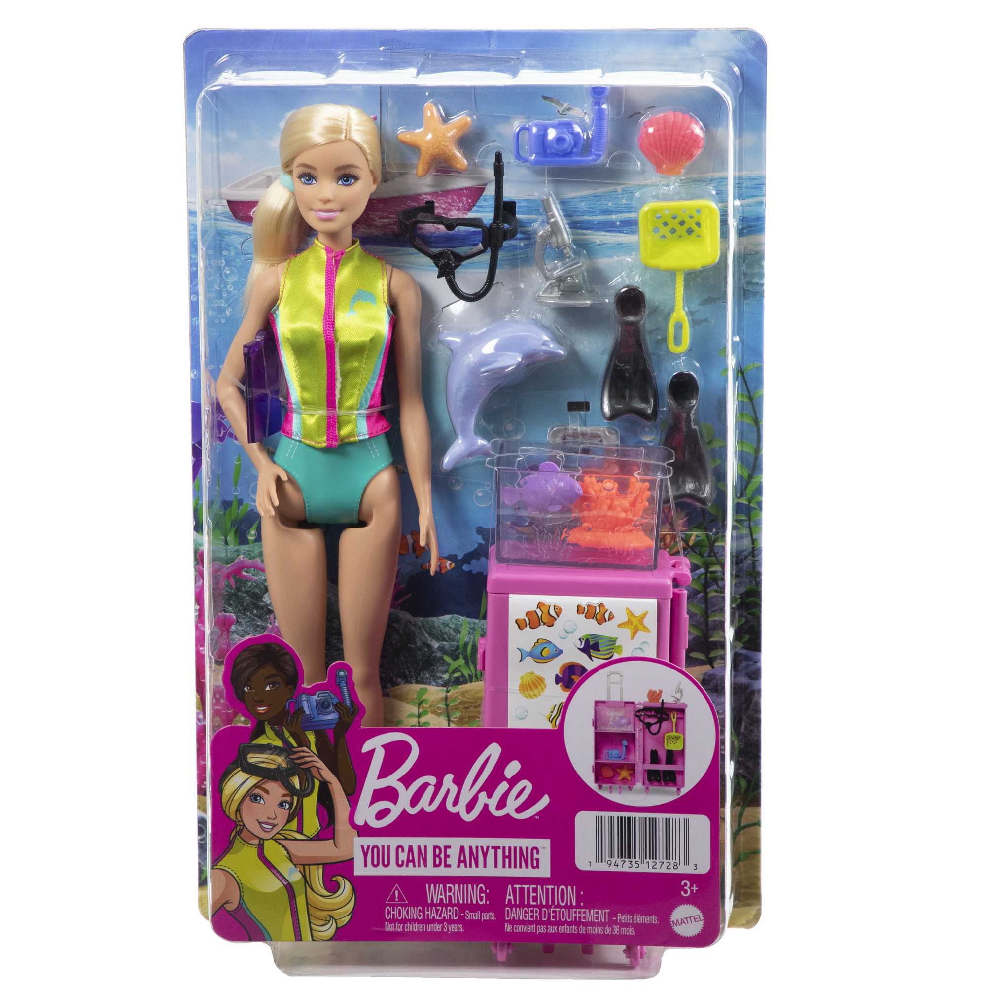 Barbie-Coffret Barbie Plongeuse, Poupée Et Plus De 10 Accessoires