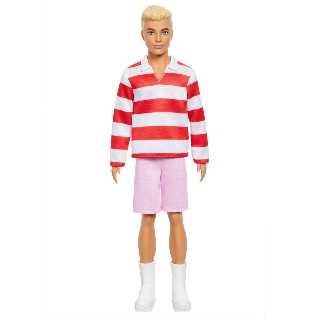 Barbie Fashionistas Ken-Puppe Nr. 241 in Rot-Weiß Gestreiftem Oberteil Und Rosafarbener Kurzer Hose Mit Weißen Sneakern, Blond