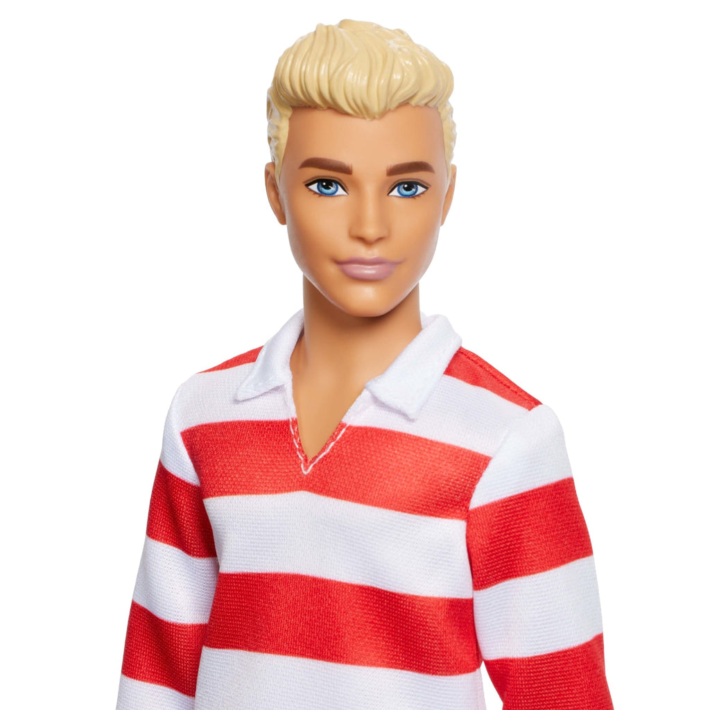 Barbie Fashionistas Lalka Ken #241 Blondyn Bluzka czerwono-białe paski, różowe spodenki i białe buty Zabawka 3+