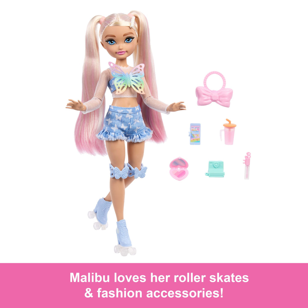 Dream Besties Barbie “Malibu” Roller Skating Fashion Doll With 9 Makeup Themed Accessories
