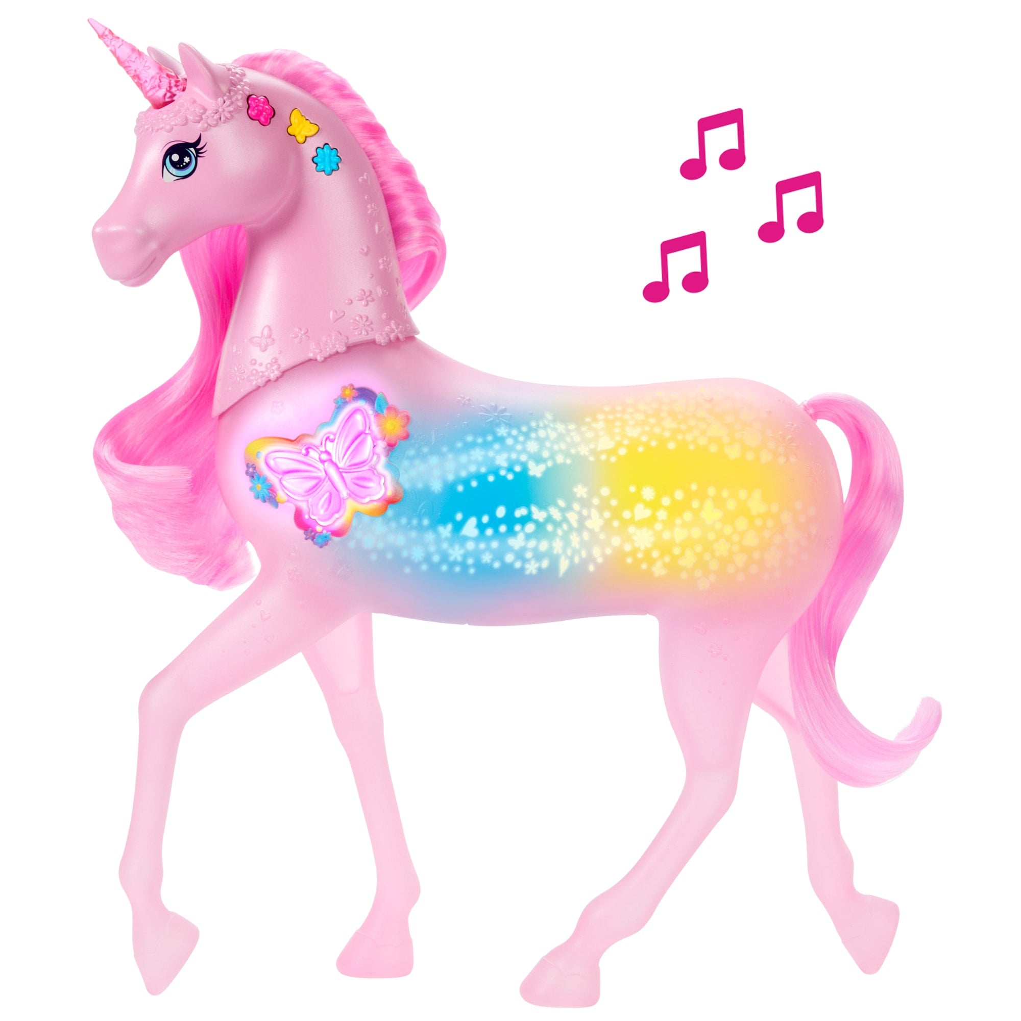 Barbie Funkelnd Leuchtendes Einhorn Mit 20 Interaktiven Kombinationen Aus Lichtern, Geräuschen Und Musik